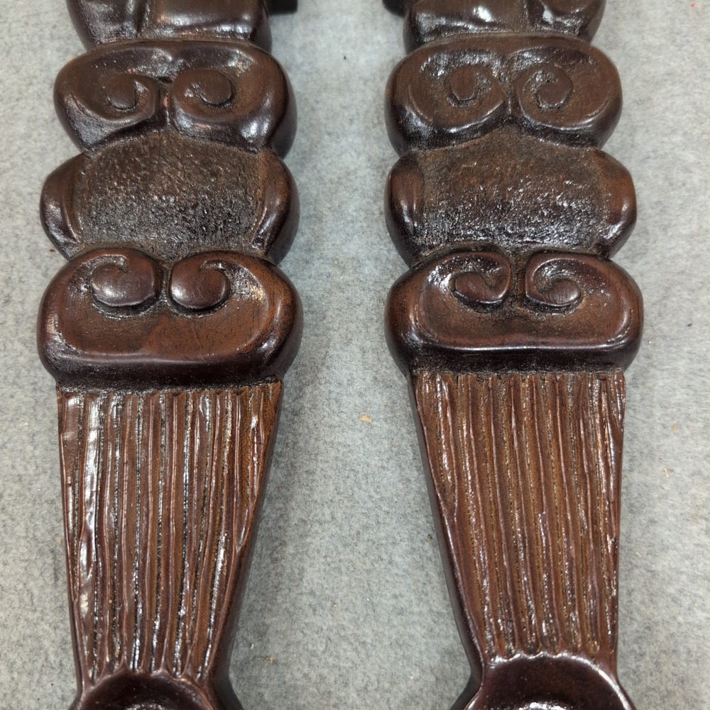 Vintage Hand Carved Wood Tribal Fork and Spoon Wall Art Set Dark Brown Decor - Picture 3 of 7